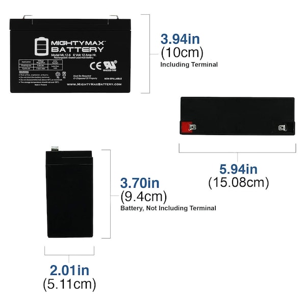 6V 12AH F2 Battery Replacement For Dyna Cell WP86, WP956 - 2PK
